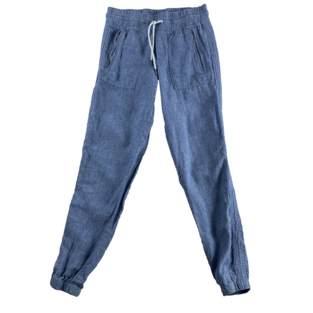 Athleta Cabo Linen Jogger Pants Women Sz 0 Light Blue Elastic Waist Coastal‎
